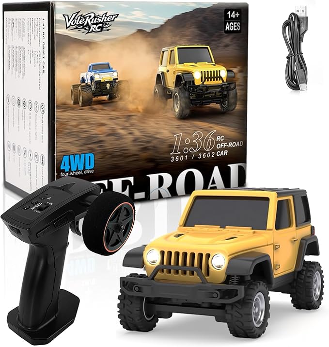 [4WD Edition 1/36 Scale Mini RC Crawler Car Toys for Age 8-14 Old Birthday Gifts Micro RC Truck 4×4 Small Cars with Off Road Full Proportional RTR 2.4GHz Remote - Yellow
