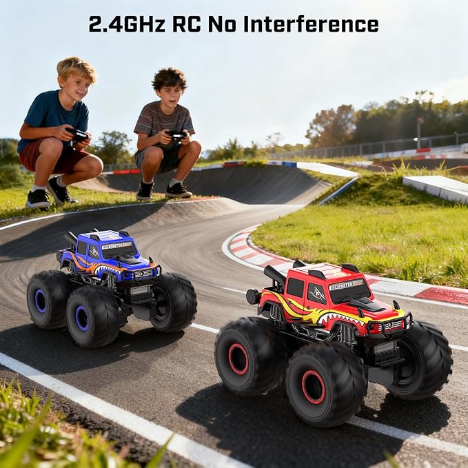 WayEee Remote Control Car Toys for Kids 6+ RC Car Waterproof Monster Truck Toys Amphibious 4X4 Pickup All Terrain Off-Road Vehicles 2.4GHz Remote Control 1/18 Scale RC Truck Boys Gifts/Red