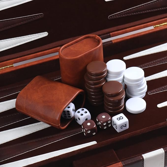 Travel Small 11 Inch Backgammon Set Classic Board Game with Leather Make Board Gift Package Portable Strategy Game Set for Adults Kids (Brown Small)