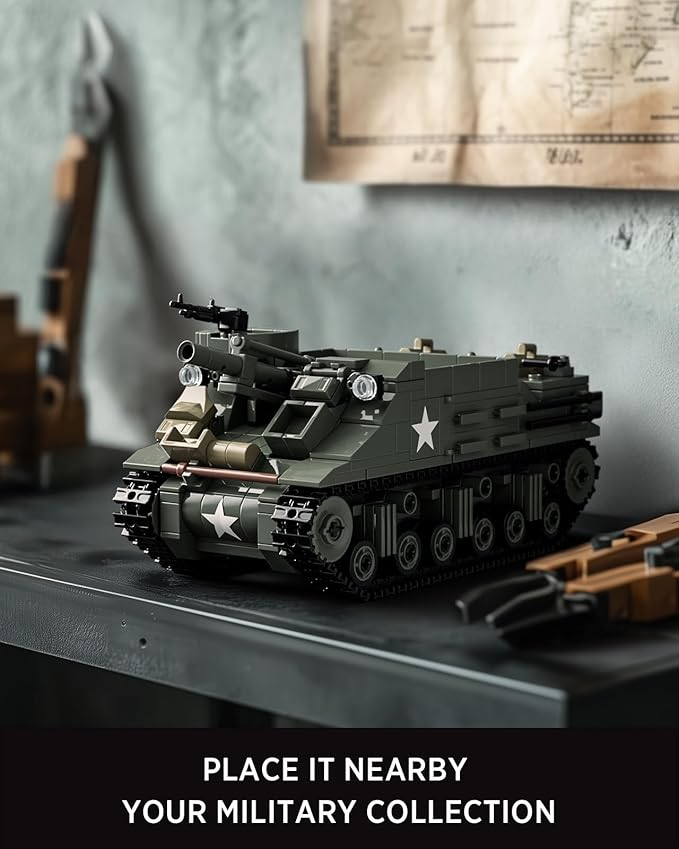 Nifeliz Military M7 Priest Tank Model Building Set WW2 Howitzer Army Vehicle Building Set for Adults Collectible Army Display Model Set and Gift for Enthusiasts (646 PCS NF10336)