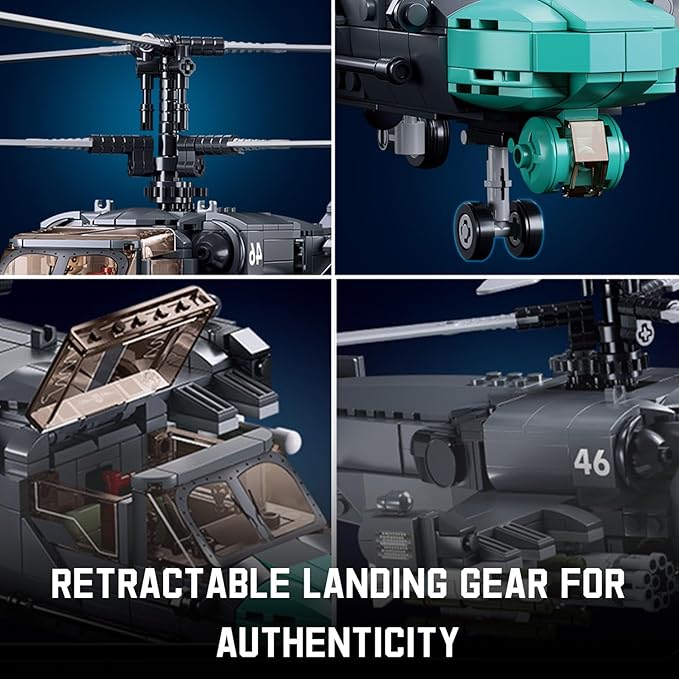 Kamov Ka-52 Scout Attack Helicopter Building Toy - Army Set with 913 PCS 1:30 Scale Includes 2 Toy Soldiers - Fun for Kids and Adults