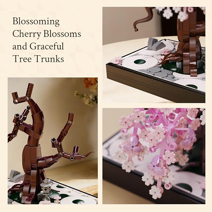 Wise Block Cherry Blossom Tree Building Block Set for Adult 900 Pcs Artificial Bonsai Tree Plants for Home Decor Adult Ages 18+Easter Gift for Women Set