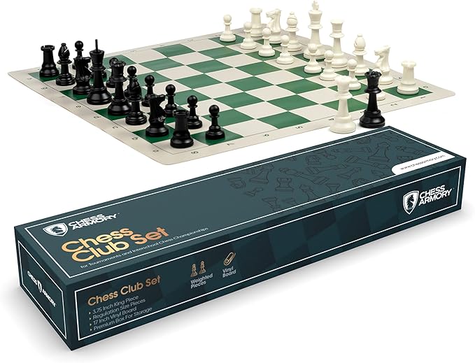 Chess Armory Roll Up Chess Set - 17 On-The-go Travel Chess Set - Vinyl Roll Up Portable Chess Board &amp 2 Extra Queens - Light and Mobile Chess Set - Play Chess Anywhere Anytime!