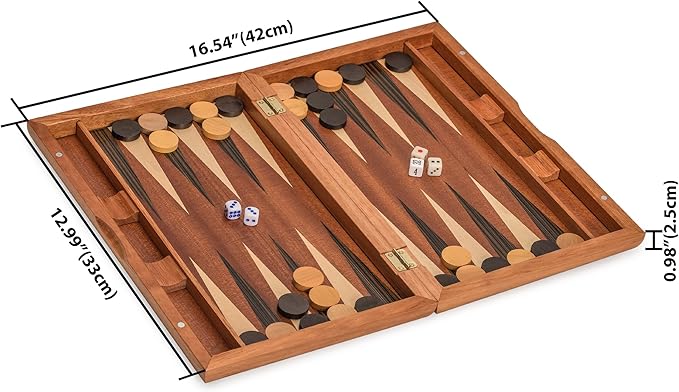 Yellow Mountain Imports Wooden Inlaid Backgammon Set Dorne - with Wooden Playing Pieces and Accessories 13-inch Board