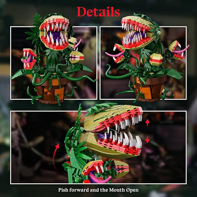 Millionspring Piranha Plant Audrey II 2 Building Blocks Set Toys Kit Horrors Flower Shop Decoration Valentine Gift for Tv Film Fans Families Friends 12+ On Halloween Birthday Christmas