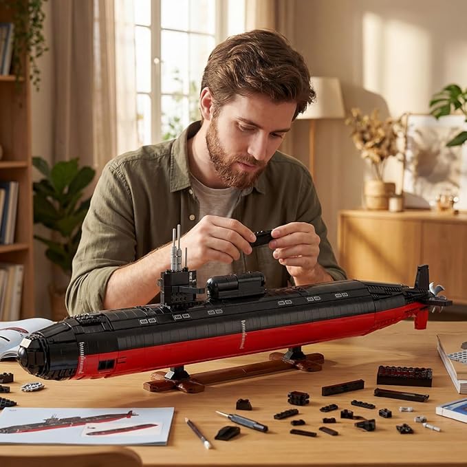 Military Building Block Sets for Adults: 1:125 Los Angeles Class Nuclear Submarine Model RC Submarine Toy WW2 Army USS Battleship &amp Military Vehicles Display Model 2750 PCS