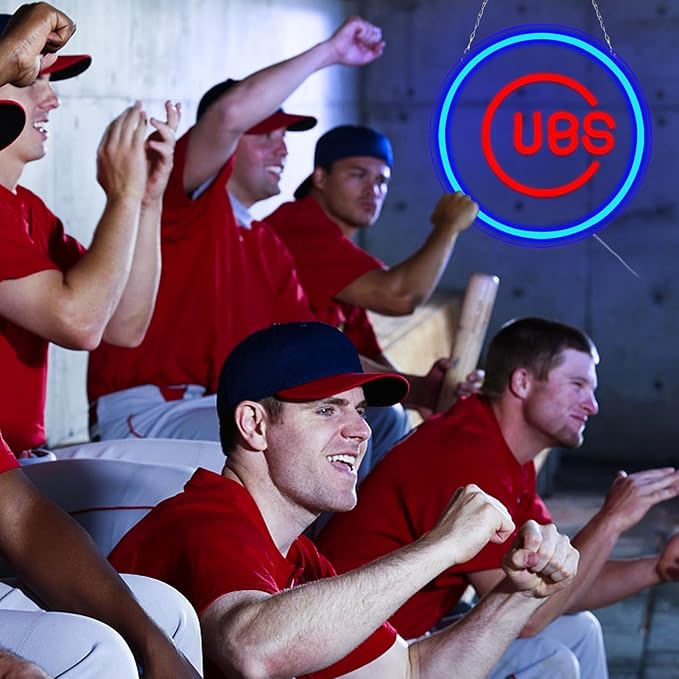 Balanar Cubs Neon Sign Baseball for Sport Club Wall Decor Baseball LED Sign Neon Light For Man Cave Garage Decoration Red Neon Sign For BarDorm RoomParty DecorationGame Room Decoration