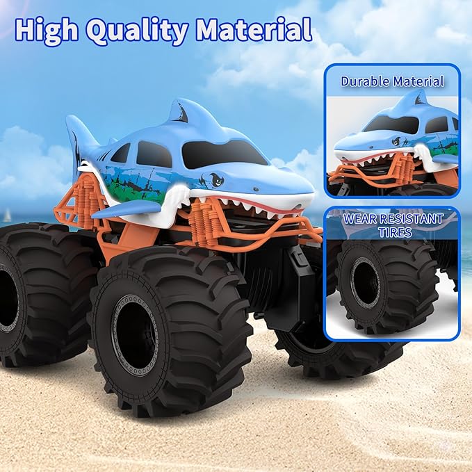 Shark RC Monster Truck for Kids 1:16 Scale 4WD Shark Monster Car Toys 2.4GHz All Terrain Amphibious Remote Control Car for Boys and Girls Ages 6-12+