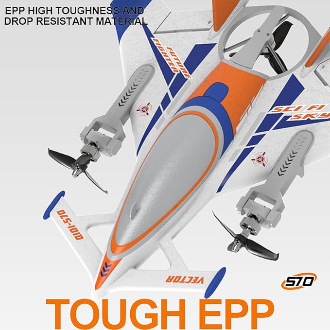 QIDI 570 RC Airplane 2.4Gh 6CH RC Glider Fixed Wing Aircraft 3 Flight Models Brushless RC Helicopters Vertical Takeoff RC Glider (Blue)