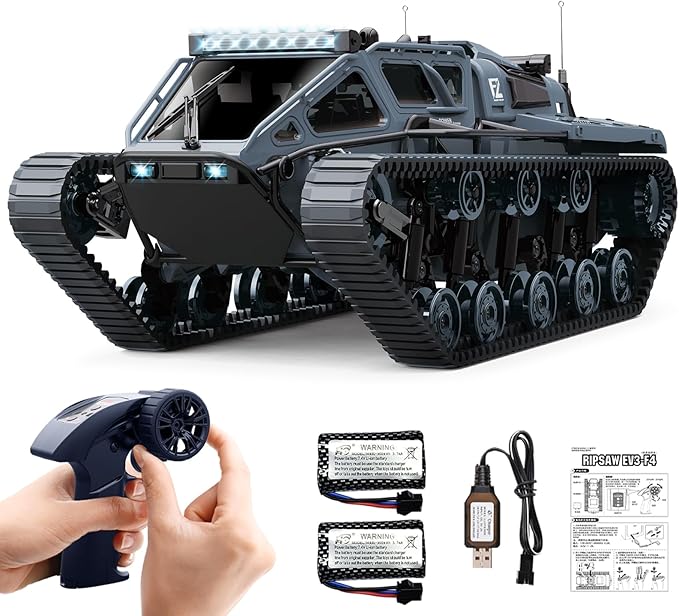 Mostop RC Tank Car 1:16 Scale 2.4Ghz Remote Control Crawler High Speed Tank Off-Road RC Tracked Vehicles 360°Rotating Drifting Car with 2 Batteries Military Truck for Kids Adults Gray
