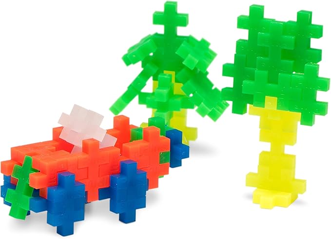 PLUS PLUS 240 Piece Interlocking Building Blocks for Kids Open Ended Connecting Toys STEM Bin Mini Manipulatives - Neon Mix Play Tube &amp Baseplate