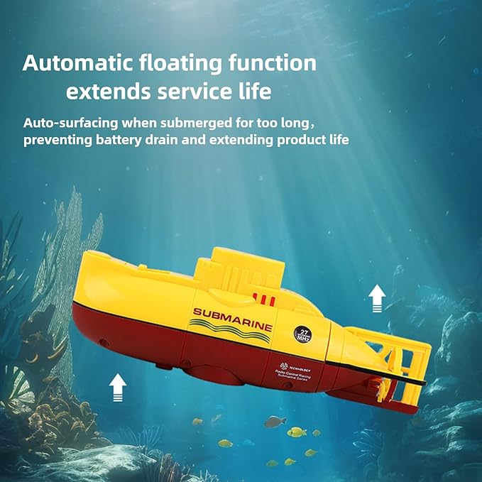 Mini RC Submarine Waterproof Remote Control Boat Underwater Diving Fish Tank Toy for Kids Birthday Gift（Yellow）