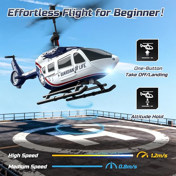 DEERC RC HelicopterRescue Remote Control Helicopter for Kids &amp AdultsToys Helicopter with Altitude Hold One Key take Off/Landing LED Light Low Battery Reminder Gift for Boys Ages 8-12