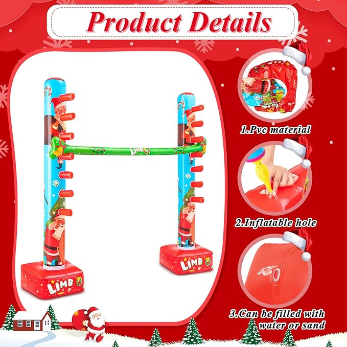 Threan 60 Inch Christmas Inflatable Limbo Xmas Party Game Limbo for Holiday Adults Fun Stick Toys for Christmas Birthday Indoor Outdoor Party Games Picnic Pool