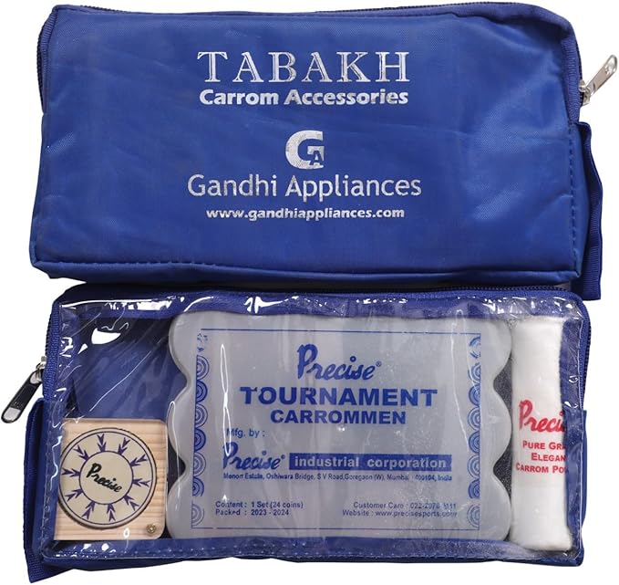 T TABAKH Precise Finest 12mm Carrom Board with Coins Striker and Powder Black 4 Players Ages 13 and Up