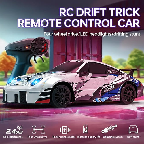 1:24 Scale RC Drift Race Car – 20km/h 4WD High Speed Dual Batteries 50+ Min Play 2.4GHz Remote – Multi-Surface Drift Tires + LED Lights Gift for Adults Boys and Girls