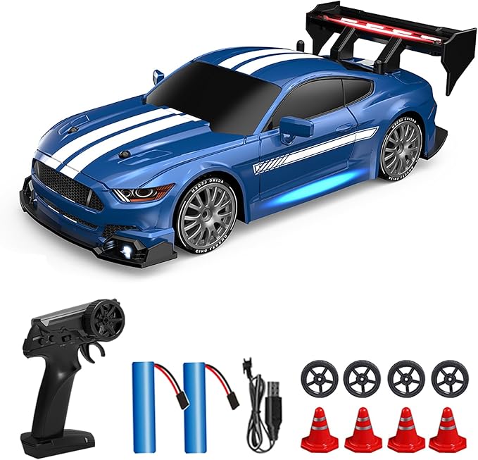 1:24 Scale RC Drift Car 30KM/H 4WD 2.4GHz Remote Control Cars with LED Light Racing and 4 Drifting Wheels High Speed RC Racing Cars Perfect Toy Gift for Teen Adults