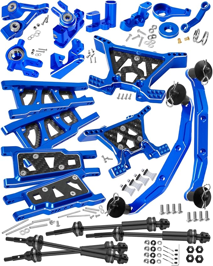 RC Upgrades Part for 1/10 SlashSuspension ArmsShock TowersBody MountCaster BlockSteering BlocksRear Stub Axle CarriersSteering BlockDriveshaftNavy Blue