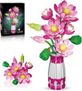 Lotus Building Set Flowers Bouquet with Vase Compatible with Lego Botanical Collection Pink for Women Adults 14 Years &amp Up Home Office Decor