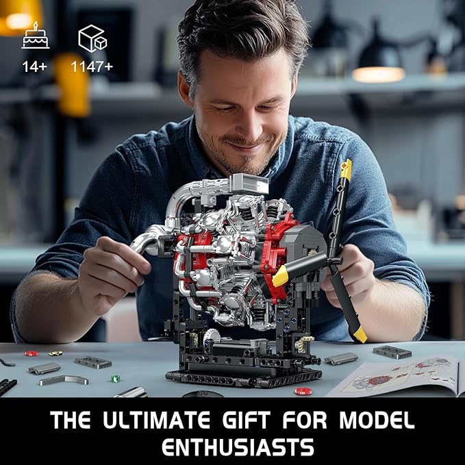 Mould King Aircraft Engine Building Blocks Set - Mini Radial Aviation Engine Model Kit with Motor 7-Cylinder Engine Engineering Building Kits DIY STEM Construction Toys for Adults (1147 PCS)