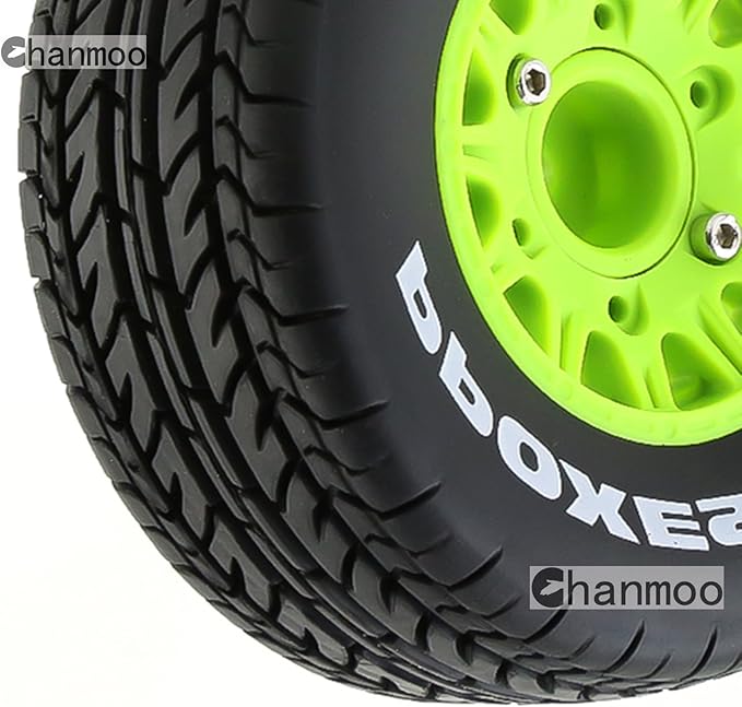 1/10 RC Short Course Truck Tires And Wheels With 12mm 14mm 17mm Hex 113mm 1/8 Rubber Tyres For 1/8 or 1/10 Scale On Road Car HSP Sonic 94102 GT PTG-2 Tamiya TT02 RC Racing Car 4PCS (Green A)