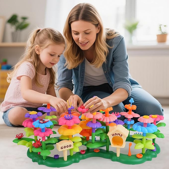 Flower Garden Building Toys for 3-7 Year Old Girls - Best Birthday Gifts for Toddler Ages 3-5 5-7 Educational Kit with 120+ Pieces Stacking Pretend Play Set for Preschool Kids