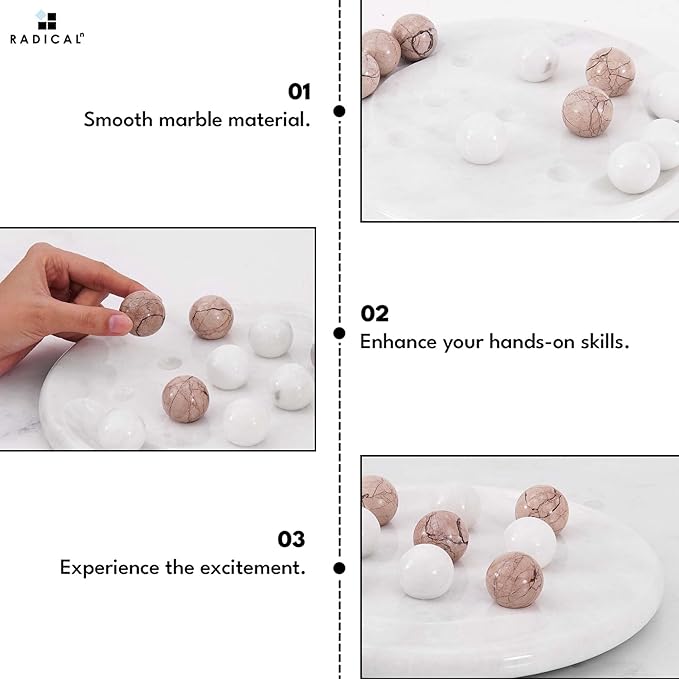 Radicaln Marble Tic Tac Toe Board Game 10 Inches White &amp Marinara Handmade Adults Brain Games for Tabletop Ideal Tic Tac Toe Strategy Board Games for Game Night
