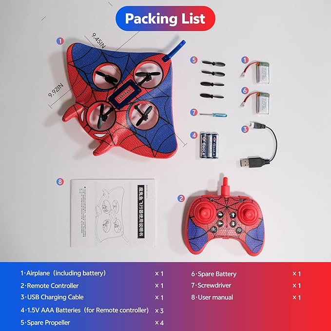 RC Plane Spider Toys for Kids 2.4Hz 3.5CH Foam Remote Control Airplane with Altitude Hold One Button Takeoff/Landing 360° Stunt Flips LED Lights Ideal Gift for Kids Boys &amp Girls Beginners