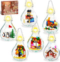 6 Pack Christmas Tree Bulb Ornament with Light Building Set Including Gingerbread House Penguin House Christmas House Fireplace Nutcracker Reindeer Stocking Stuffer Toy Gifts for Kids.(405PCS)