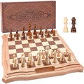 AMEROUS 15.6 inches Magnetic Wooden Chess Set Handheld Style Chess Board Game Sets with Game Pieces Storage Slots - 2 Extra Queens - Gift Package Chess for Beginner Kids and Adults