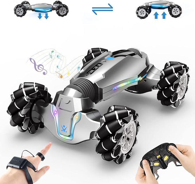 1:10 Scale Gesture Sensing Rc Stunt Car 4WD Remote Control Hand Controlled Transform  Double Sided Vehicle 360° Spins with Lights Music All Terrains Monster Truck for Boys Kids