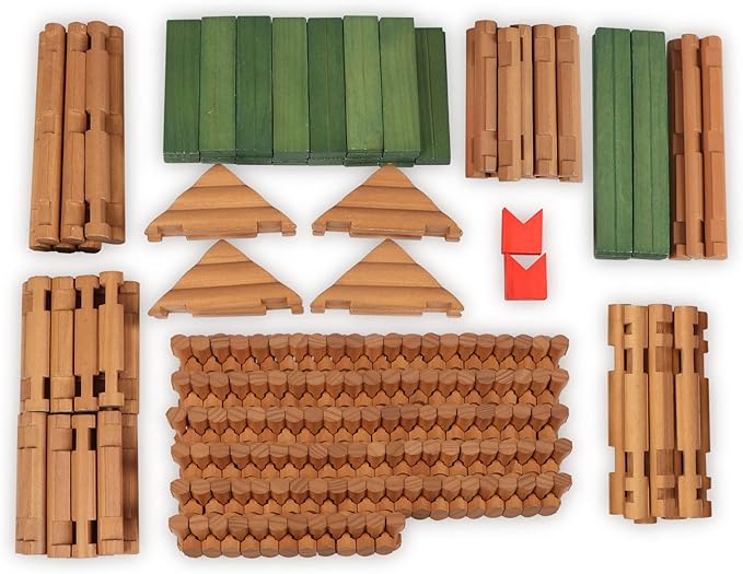 Wondertoys 328 Pcs Wooden Logs Set Ages 3+ Classic Building Log Toys for Kids Creative Construction Engineering Educational Gifts