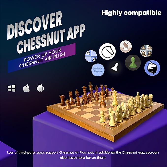 Chessnut Air+ Electronic Chess Set with Full Wooden Board Extra Queens LEDs AI Adaptive Game and App with Computer Chess Board for Ages 8 and Up 2 Players