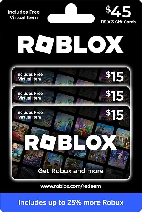 Roblox Physical Gift Cards Multipack of 3 x $15 [Includes Free Virtual Item] [Redeem Worldwide]