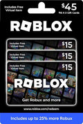 Roblox Physical Gift Cards Multipack of 3 x $15 [Includes Free Virtual Item] [Redeem Worldwide]