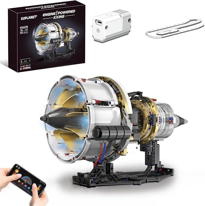 Aircraft Engine Toys Building SetsTurbofan Engine Model that Run with Motor and LightsMechanical Science Education STEM DIY Project Building Kit for Adults and Kids Aged 8-14 (564 pcs)