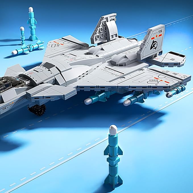 J-15 Fighter Jet Building Kit 577PCS Military Aircraft Model for Boys 8–12 Army Airplane Toy with Foldable Wings &amp Tail Clear Cockpit Dual-Engine Jet STEM Construction Blocks for Teens &amp