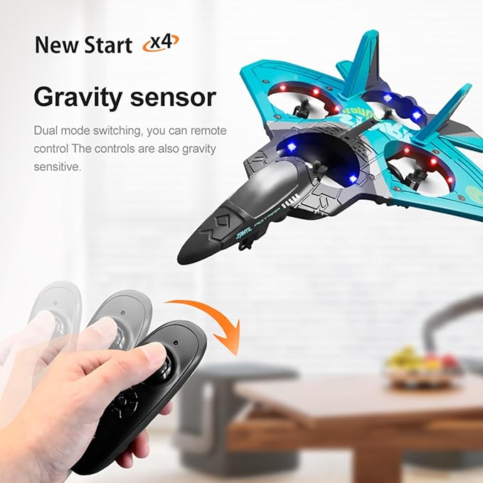 V17 Remote Control Airplane Foam RC Planes for Kids Adults 8-16 RC Fighter Jet Airplane with Light 2 Batteries 360° Flip Fighter Jet Toy Stunt Roll Gifts for Adult Boys (Blue with 2Batteries)