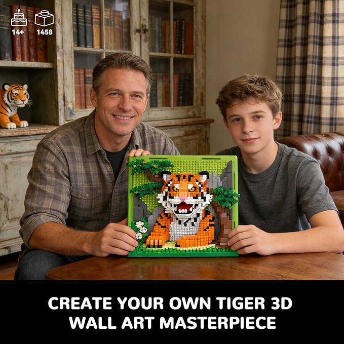 Tiger Animal 3D Wall Art Micro Mini Building Blocks Set Unique Home Wall Decor or Table Display No Compatible with Lego Ideal Gift Toy for Adults &amp Boys Girls 14+ (1458 PCS)