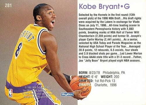1996-97 NBA Hoops Skybox Basketball #281 Kobe Bryant Rookie Card Lakers