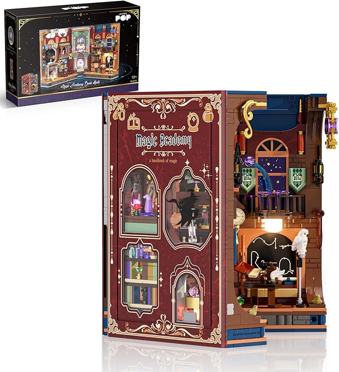 Magic Book Nook Building Set with Light. Magic Academy Book Nook Building Kit DIY Book Nook Building Set for Home Bookshelf Decor for Adults Teens Boys Girls.