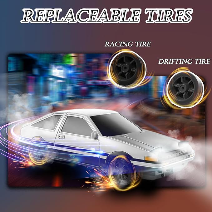1/43 Mini RC Drift Car with Gyroscope 2.4GHz 4WD Full Proportional High Speed Micro Hobby RC Cars with Lights Racing Tires Fast Small Remote Control Car Toy Model Gift for Adults Kids Boys Girls