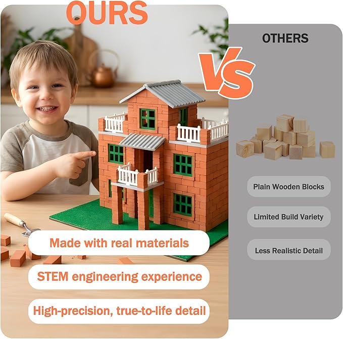 Brick and Mortar Construction Set DIY Building Blocks for Kids Ages 6+ STEM Construction Kit Versatile Creative Play Great Birthday Gift