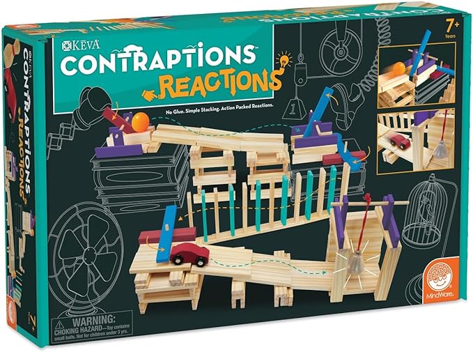 MindWare KEVA Contraptions Reactions Planks Building Toy - 178 KEVA Building Planks (191 Piece Set) - Free-Form Wood Building Set for Kids to Create Their Own Ball Maze – Ages 7 &amp Up