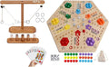 Wooden Wahoo Marble Board Game (20 INCH) Double-Sided for 2-6 Players with 24 Marbles and 6 dice. Also Includes Ring Toss Wooden Hook and Ring Gameand Premium Playing Cards.