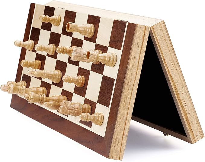 AMEROUS Chess Set 15x15 Folding Magnetic Wooden Standard Chess Game Board Set with Wooden Crafted Pieces and Chessmen Storage Slots
