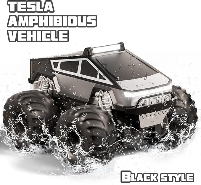 Amphibious Remote Control Car 1:18 RC Off-Road Monster Truck Toys for Boys4WD All Terrain Off-Road Pickup 2.4 GHz RC Vehicles Waterproof RC Trucks Christmas Birthday Gifts for Boy Girl (Grey)