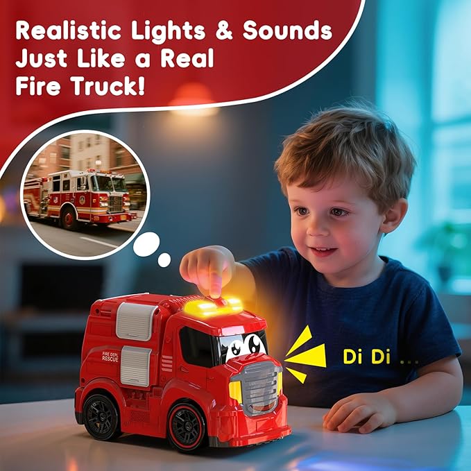 Remote Control Car for Toddlers 1-3 Fire Truck Toy for Ages 2-4 Lights &amp Sounds Emergency Cars Preschoolers Fire Engine for Boys &amp Girls