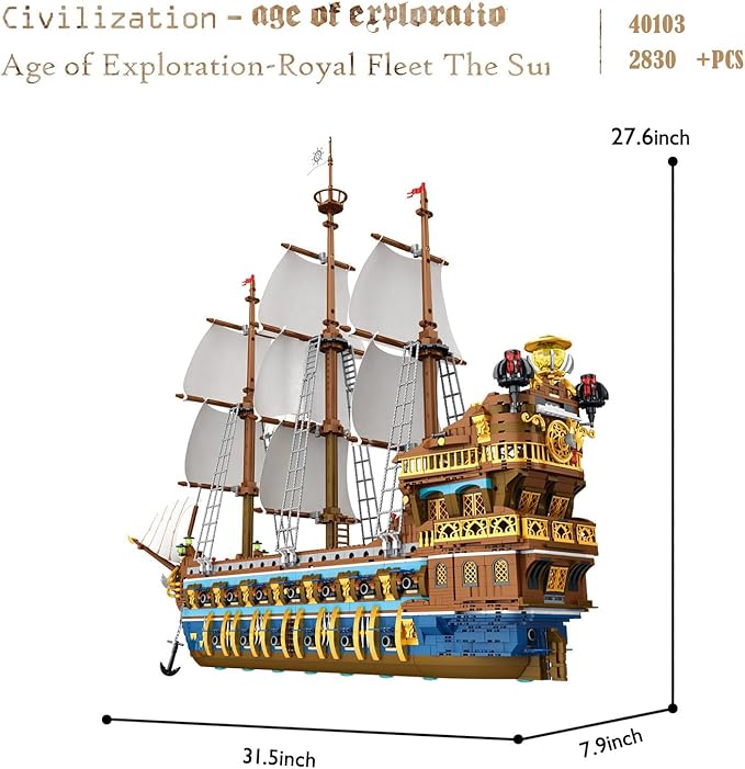 JMBricklayer Pirate Ship Building Sets for Adults Gorgeous Royal Fleet Ship with Tiered Design Attractive Pirate Toys Building Blocks Pirate Ship Display Gifts for Teens Adults(2830 Pieces)