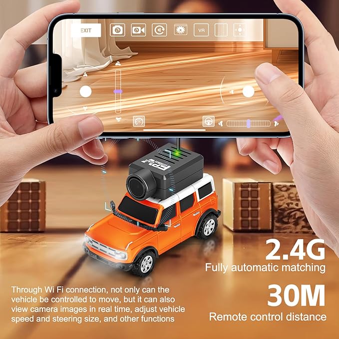 GoolRC WLtoys 6405 Mini RC Car 2.4GHz 1:64 Scale FPV Remote Control Car with Camera 720P and Gyro APP Control Vehicle with LED Lights for Adults Without Remote Controller (Orange)